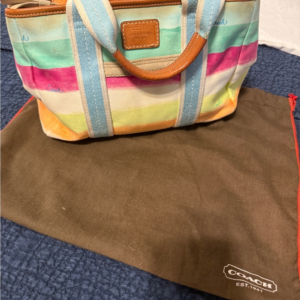 Vintage Coach Multicolor Striped Tote Bag